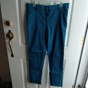 Teal skinny cropped jeans